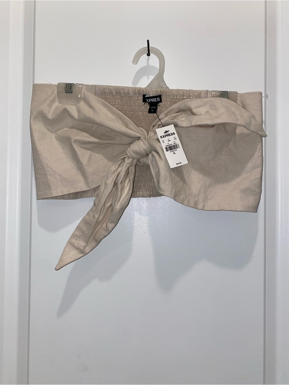 Express Cream Tie-Front Strapless Bandeau Top